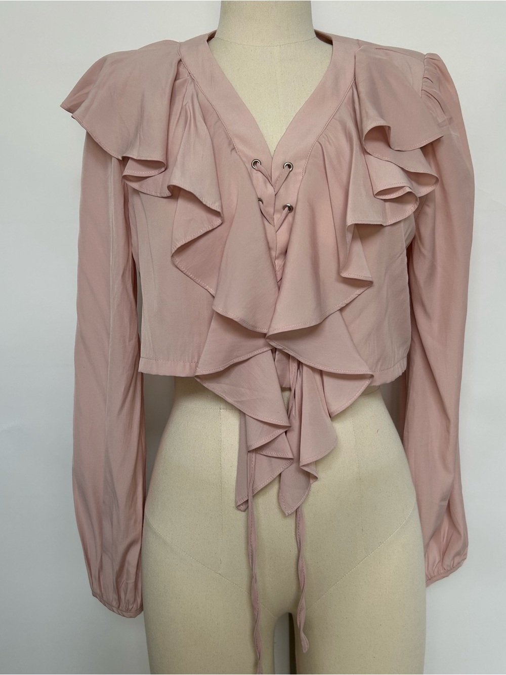 Women's Ruffle Tie-Front Blouse - Dusty Pink